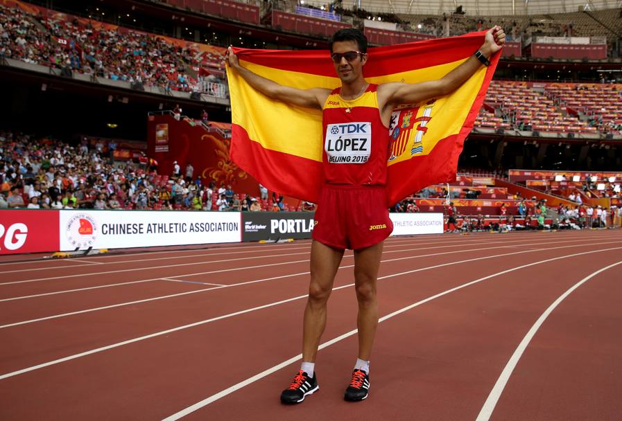 Sorride la Spagna con Miguel Angel Lopez, re dei 20 km di marcia in 1h19&#39;14&#39;&#39;. Argento al cinese Wang Zhen in 1h19&#39;29&#39;&#39;, bronzo al canadese Benjamin Thorne in 1h19&#39;57&#39;&#39;. Getty